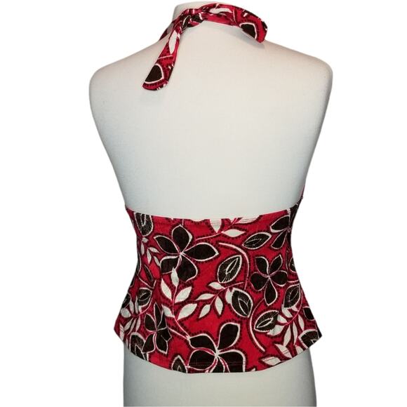 Athena Tankini Halter Top Swimsuit Size 12 Red Floral - Picture 2 of 6